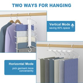 Magic Pants Hangers Space Saving - 6 Tier Stainless Steel Multi Hangers in One for Hanging Pants, Jeans,Trouser - No Slip Vertical Collapsible for Closet Organizer Saver for Men Women, 2 Pack
