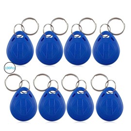 Pack of 100 Blue Key Ring ID/IC Card, Interchangeable RFID Transponder Key Ring, IC/ID Card Token Tags Key Ring for Access Control System -125 kHz / 13.56 kHz (ID Card)