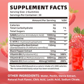 XIAAN GABA Gummies 1000mg for Kids & Adults, Chewable GABA Supplements with L Theanine 5-HTP Ashwagandha Vitamins B6,B12,D3 for Calm & Zzz, Sugar-Free/Vegan, Strawberry Flavor 120 Count