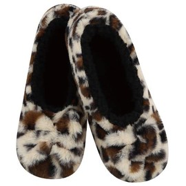 Snoozies Animal Print Ballerina Slippers for Women Indoor, Sherpa-Lined Fluffy Slipper Socks Non-Skid (Cream, Large)