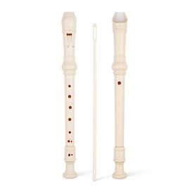 SWAN Soprano Recorder Instrument for Beginners Kids Student in School - German Fingering 8 Hole Flute 3pcs ABS Descant Recorders with Cleaning Rod and Fingering Chart, Beige