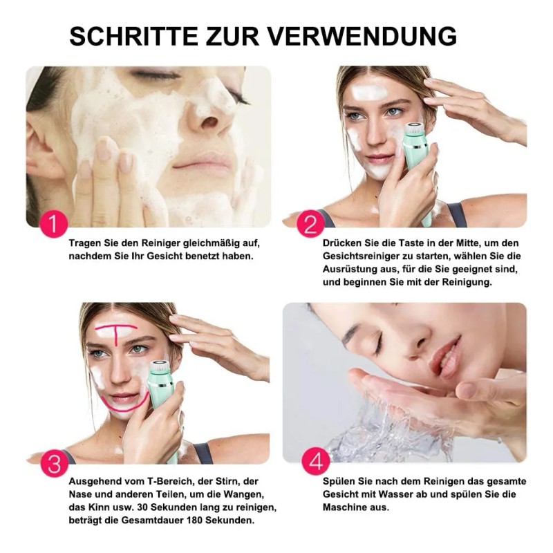 Cepillo De Limpieza Facial Multifuncional Masaje Con 3 Modos Turquesa