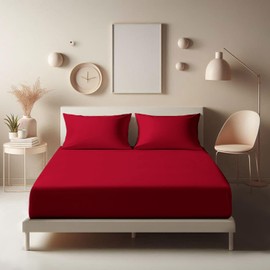 Aspire Homeware Single Fitted Sheet - 25 cm Deep Hotel Quality (Red) Bed Sheets - Soft & Breathable Fitted Sheet Single Bed - Anti-Wrinkle Easy Care Fitted Sheets