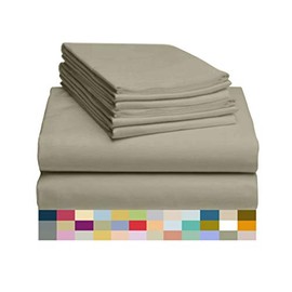 LuxClub 6 PC Sheet Set Bamboo Sheets Deep Pockets 18" Eco Friendly Wrinkle Free Sheets Machine Washable Hotel Bedding Silky Soft - Light Taupe Queen