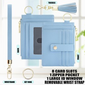 New Fashion Kingdom Keychain Wallet,Wristlet With Wallet Slim RFID Credit Card Holder Wristlet Zip Id Case Small Compact Leather Wallets for Men Women (Sky Blue)