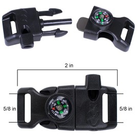 5 Pack of 5/8 Inch Compass, Fire Starter, Whistle, All in One Emergency Buckle for Paracord Bracelet, or Outdoor Activities