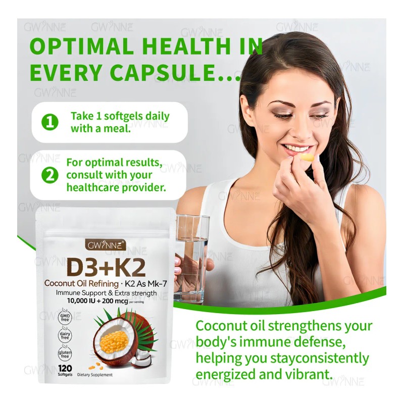 Gwynne Vitamina D3 10.000ui K2 Mk-7 200mcg,120cpsulas 2 En 1
