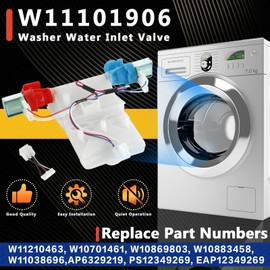 Upgraded W11210463 W11101906 Washer Water Inlet Valve, Compatible with Whirl-pool Cro-sley May-tag Ama-na Ing-lis Ro-per Washing Machine, Replaces W10869803, W11038696, W10701461, W11210463