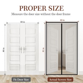 Yotache Door Net Screen with Magnet Fits Door Size 60 x 80, Screen Size 62" x 81" French Doors Net Heavy Duty Fiberglass Mesh Pets and Kids Friendly Black