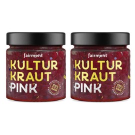 fairment Kultur Herb Pink - Living Organic Sauerkraut in Glass with Red Cabbage, Ginger and Coriander - Naturally Fermented and Not Pasteurised