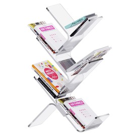 solaround Acrylic Tree Bookcases Modern Clear Wall Bookshelf Standing Bookcase Tree Organizer Decorative Storage Rack(5-Tier Floor, Clear)