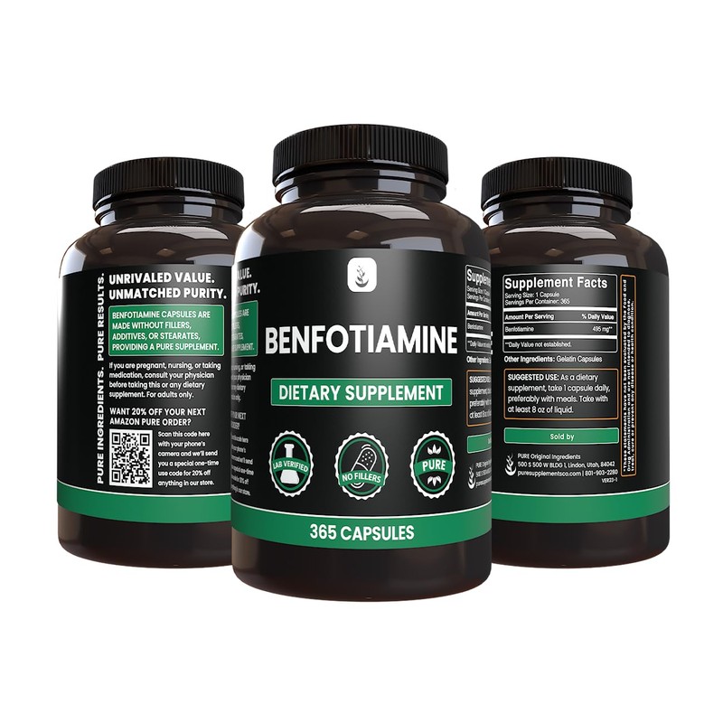 PURE ORIGINAL INGREDIENTS Benfotiamine (365 Capsules) No Magnesium Or Rice