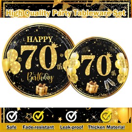 80th Birthday Decorations for Women Black and Gold, 96pcs 80th Birthday Decorations for Men Women 80th Birthday Party Plates and Napkins for Men Women 80 Year Old Birthday 1944 Birthday Decorations