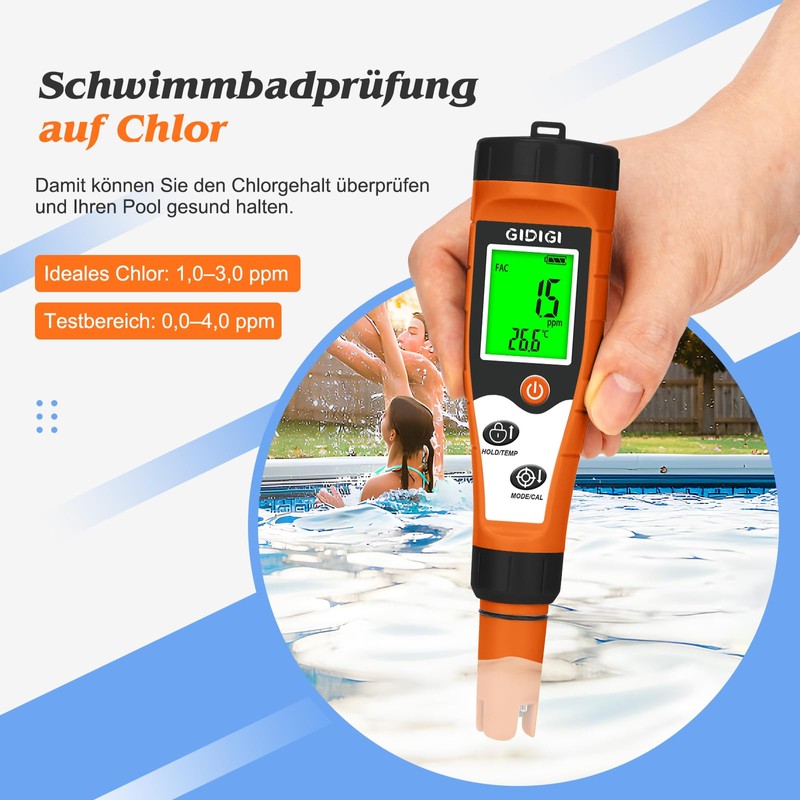 Chlorine and pH Meter Pools, Salt Meter for Swimming Pools,