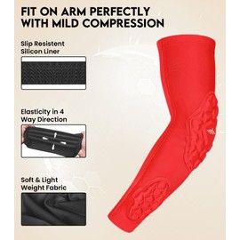 Penveer Padded Arm Sleeves Football - 12mm Turtle Shaped Thick Volleyball Elbow Pads, Forearm Brace for Youth & Adult (Red, YSM)