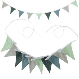 AiQInu Bunting Fabric, Bunting Children's Room Decoration, Garland Fabric for Home Beds Cots and Cots (Morandi Fresh Green)