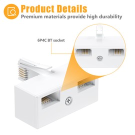 Uvital Telephone Splitters, 2 Way BT Phone Socket Adapter, RJ11 BT Plug Male to 2 Female, Double Phone Socket Adaptor for UK Landline Telephone (Wireless)