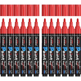 Overseas Red Paint Pens Paint Markers - Permanent Acrylic Markers 12 Pack, Water-Based, Quick Dry, Waterproof Paint Marker Pen for Rock, Wood, Plastic, Metal, Canvas, Glass, Fabric, Mugs. Medium Tip