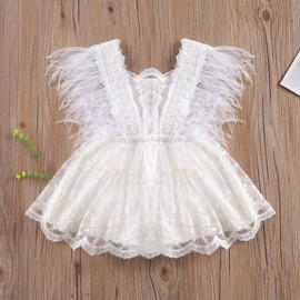 Toddler Baby Girl Infant Comfy Cotton Linen Lace Princess Overall Dress Sundress (Qd1 White, 12-18 Months)