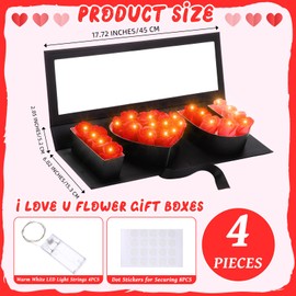 Weekgrat 4 Pack I Love U Flower Gift Box with LED Light Cardboard Heart Letter Fillable Floral Box I Heart U Empty Flower Box Chocolate Rose Strawberry Packaging Box for Mother's Day Valentines Day