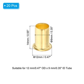 PATIKIL Brass Compression Insert, 20 Pack 12mm OD x 9mm ID Tube Insert Tube Support Compression Fitting Assortment Kit for Water Oil Air Pipe