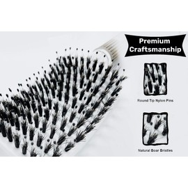 Zabolight Premium Vent Boar Bristle Hair Brush Vented Detangling Oversize Hair Brush for Thick Long Curly Hair, Curved Fast Blow Drying Brush for Women & Men (White)