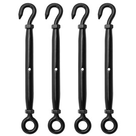 Antrader M6 Hook and Eye Turnbuckle,4Pcs M6 Stainless Steel Turnbuckle Wire Rope Tension M6 Turnbuckle Stainless Black Turnbuckles for Wire Rope Tension, Sun Shade Tent Hardware