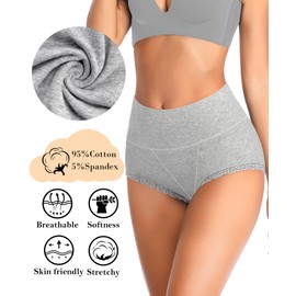 OPIBOO Womens High Waisted Cotton Underwear Tummy Control Postpartum Essentials Full Coverage Boy Shorts Panties Stretch Comfortable Control Top Briefs Multipack L