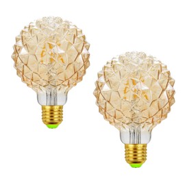 Lxcom Lighting G95 LED Pineapple Bulb Retro Edison Lamp 4W 2700K Warm White Light Not Dimmable 40W Equivalent Amber Glass Lamp, E26 Base, Suitable for Bedrooms, Restaurants, Cafes, Pack of 2