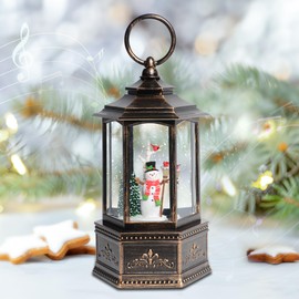 Christmas Snow Globes, 9.37" Snowman Glitter Water Lantern with 8 Songs, 6H Timer Battery & USB Powered Music Box for Christmas Decorations Indoor