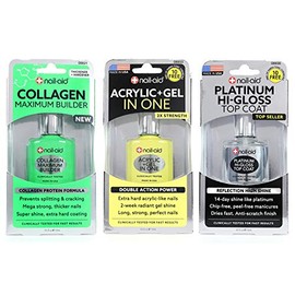 Nail-Aid 3pk Of Collagen Base + Acrylic Gel In 1 + Platinum Top Coat, Clear, N/A, 1.65 Fl Ounce