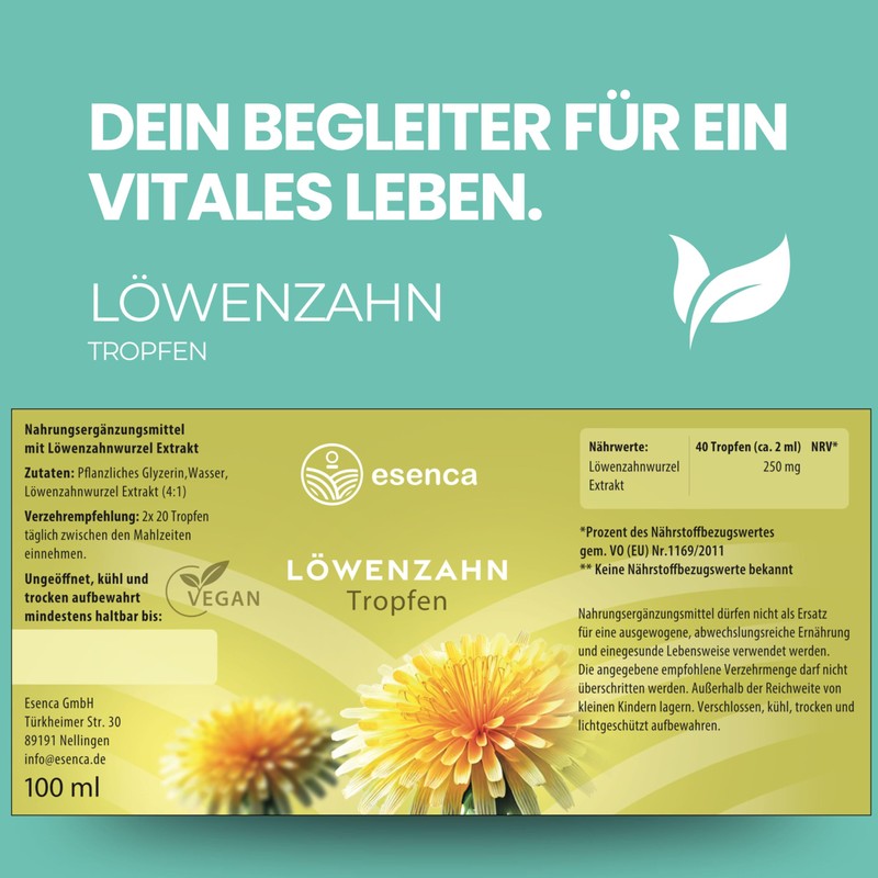 Löwenzahn Tropfen - 100ml - Bitterstoffe - Mit Löwenzahnwurzel -