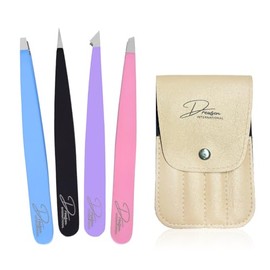 Professional 4-Piece Eyebrow Tweezers Set - Precision Hair Removal Tools for Women & Men with Slant, Pointed, Angled & Flat Tips for Every Grooming Need