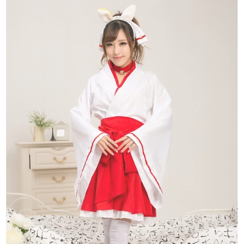 Lady Lazy Shrine Costume, Cosplay, Female Fox, Kimono, Mini, Hakama,