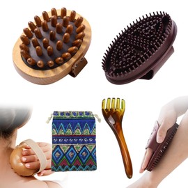 4PCS Wooden Meridian Massage Brush, Dry Brushing Body Brush Lymphatic Drainage for Cellulite, Handheld Massage Tools for Full Body Relieve Muscle with Five-Claw Massage Comb & Storage Bag