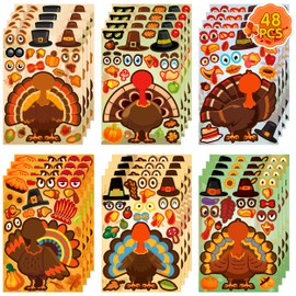 LINAYE 48 Sheets Thanksgiving Stickers Crafts for Kids, Thanksgiving Turkey Crafts Stickers,Make a Turkey Face Stickers, Thanksgiving Game Activities for Kids Toddlers,Thanksgiving Party Favors