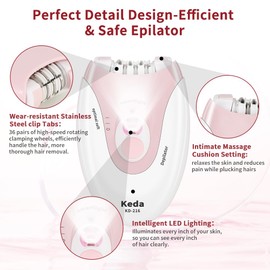 Epilator for Women, Facial Epilator Electric for Face Hair Remover, Cordless Epilators with LED Light for Women Face Body Armpit Bikini Leg Hair Removal