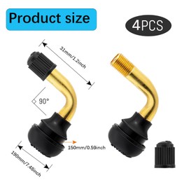 Yuentoen 4pcs PVR70 Valve Stem Bent 90 Degree Angled, Bolt-in Valve Stem,Snap-in Rubber Base Tubeless Tire Rim Valve for Motorcycle, Scooter, ATV (Applicable Diameter 11.3mm)