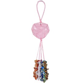 Nupuyai Rose Quartz Heart Crystal Stone Tassel Hanging Ornament, Fengshui Crystals 7 Chakra Reiki Healing Ornament for Home Car Good Luck Wedding Decor