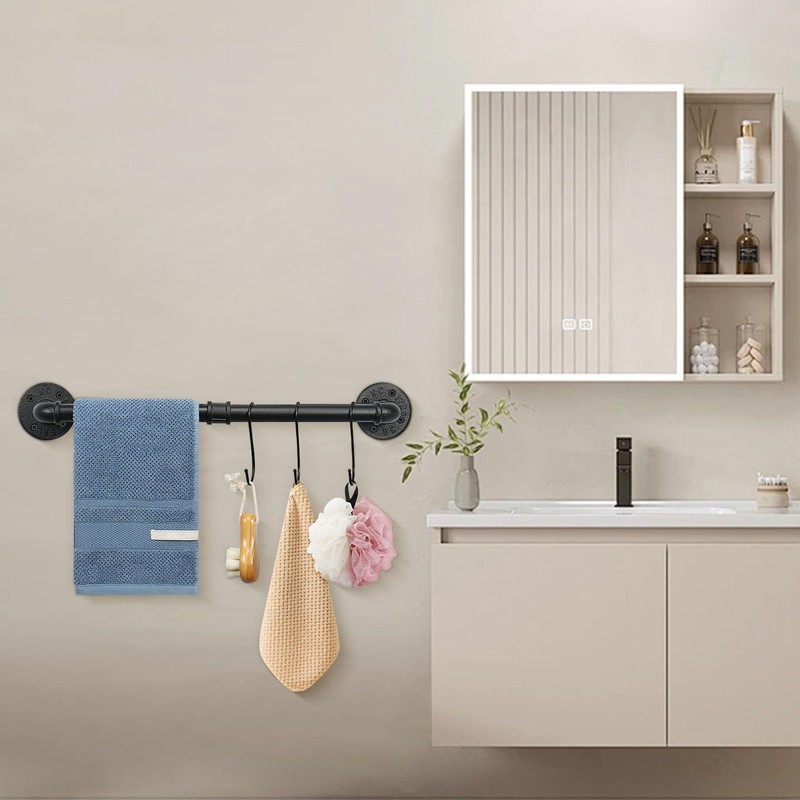 Jeasor 4-Pieces Industrial Pipe Bathroom Towel Ring Kit DIY Wall