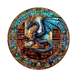Wooden Puzzles for Adults - The Dragon's Library Wooden Jigsaw Puzzle, Unique Animal Shaped Wood Puzzles Adult, Christmas Birthday Gifts for Friends/Family, Home Decor 8.5 * 8.5in 100pcs