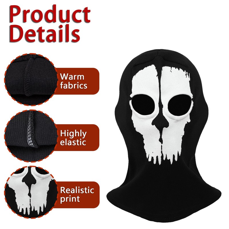 XehCaol Skull Balaclava Ghost Mask Men's Balaclava Black Neck Warmer