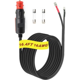 16.4FT Thermoelectric Cooler Power Cord w/Fuse,Upgrade 12V/24V 16AWG Thermoelectric Cooler Power Cord Adapter Replacement for Coleman Cooler Parts, Plug-in Car Cooler Power Cord (Red, 16.4 FT)