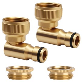 Jortmrd Pack of 2 Brass Tap Connectors 1/2 Inch and 3/4 Inch, 360° Rotating Hose Connection, 90 Degree Angle Fitting for Garden Hose and Tap