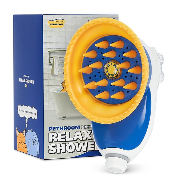 PETHROOM Relax Shower - Herramienta de baño para mascotas, limpiador de ducha, elimina los residuos del champú y la piel suelta mientras masajeas | Reduce la ansiedad y el ruido | Botón de ahorro de agua