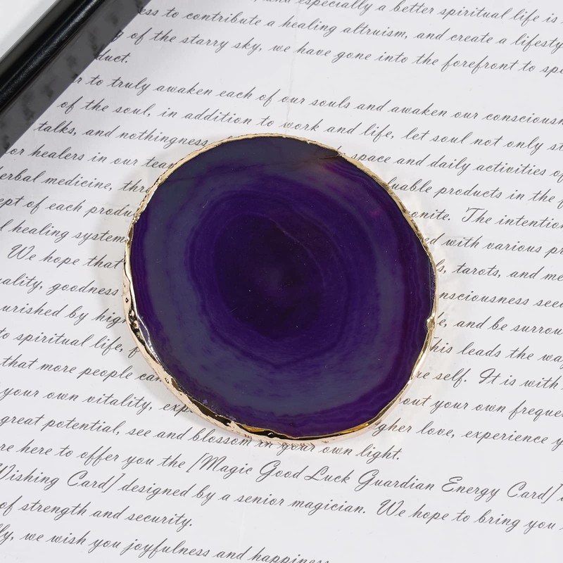 Soulnioi Purple Coaster Onyx Tablet Crystal Agate Coaster with Gold