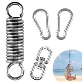 Swing Spring for Hanging Chair, Robust Steel Spring Load Capacity up to 200 kg, Suspension Spring with 2 x M10 Carabiners, 1 x 360° Rotating Ring Stainless Steel for Hanging Chair, Punch Bag Holder,