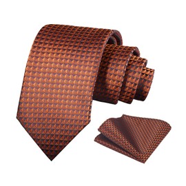 Alizeal Mens Solid Color Necktie and Pocket Square for Business Formal Classic Elegant Check Tie and Hanky Set, Rust