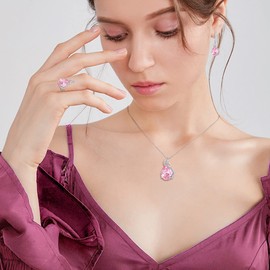 Ever Faith 4-Piece Drop Cubic Zirconia Jewellery Set, Glamour Pendant Necklace, Earrings, Tennis Bracelet and Open Ring Set for Women, Wedding Party, Clear Silver Tone, Cubic Zirconia