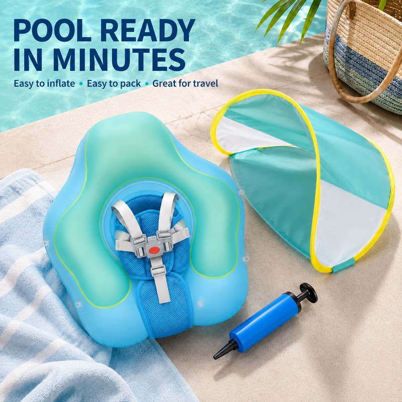 Inflatable Baby Pool Float with Canopy – Wide PVC Infant